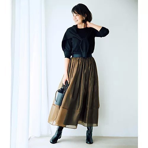 【イーバイエクラ/E by eclat】のオーガンジー裏配色タックスカート 人気、トレンドファッション・服の通販 founy(ファニー) ファッション Fashion レディースファッション Fashion for Women スカート Skirts オーガンジー Organza Fabric ギャザー Gathered, Ruffled サテン Satin, Glossy Fabric シアー Sheer, See-Through エレガント 上品 Elegant 洗える Machine Washable 秋 Autumn other-2|ID: prp329100004464747 ipo3291000000034058520