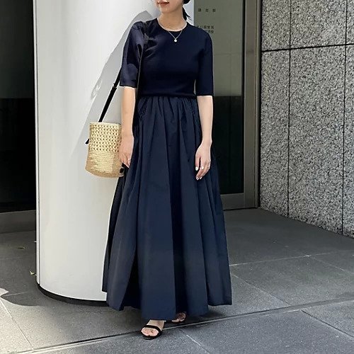 【エミ/emmi】のハーフスリーブニットドッキングワンピース 人気、トレンドファッション・服の通販 founy(ファニー) 　ファッション　Fashion　レディースファッション　WOMEN　ワンピース　Dress　ギャザー　Gather　ジャージー　Jersey　タフタ　Taffeta　ドッキング　Docking　バランス　Balance　フォルム　Form　ビジネス 仕事 通勤　Business　楽ちん　Easy　洗える　Washable　other-2|ID: prp329100004464778 ipo3291000000031616341