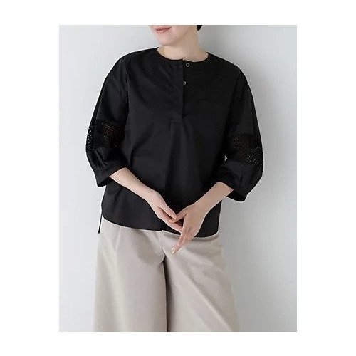 【ヒューマンウーマン/HUMAN WOMAN】のコットンツイルレースドッキングブラウス インテリア・キッズ・メンズ・レディースファッション・服の通販 founy(ファニー) 　ファッション　Fashion　レディースファッション　WOMEN　トップス・カットソー　Tops/Tshirt　シャツ/ブラウス　Shirts/Blouses　おすすめ　Recommend　エアリー　Airy　ケミカル　Chemical　スタンダード　Standard　スリーブ　Sleeve　デニム　Denim　ドッキング　Docking　ハーフ　Half　フォルム　Form　ボトム　Bottom　ラッセル　Russell　レース　Race　ワッシャー　Washer　ブラック|ID: prp329100004465734 ipo3291000000032347380