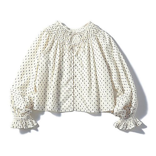 【トゥエルブクローゼット/12closet】の【コラボ】【洗える】前後2WAYドビードットブラウス インテリア・キッズ・メンズ・レディースファッション・服の通販 founy(ファニー) 　ファッション　Fashion　レディースファッション　Fashion for Women　トップス・カットソー　Cut & Sew Tops　シャツ・ブラウス・オフィスカジュアル　Elegant Blouses & Button-Ups　コラボ　Collaboration, Collab　ドット　Polka Dot, Dot Pattern　ラウンド　Round, Round Neck　リボン　Ribbon, Bow　洗える　Machine Washable　エクリュ|ID: prp329100004468960 ipo3291000000035435250