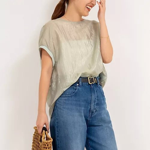 【ノーリーズ/NOLLEY'S】のシアーヴィンテージTブラウス インテリア・キッズ・メンズ・レディースファッション・服の通販 founy(ファニー) 　ファッション　Fashion　レディースファッション　Fashion for Women　トップス・カットソー　Cut & Sew Tops　シャツ・ブラウス・オフィスカジュアル　Elegant Blouses & Button-Ups　2025年　2025　2025春夏・S/S　Spring/Summer 2025 SS25　おすすめ　Recommended / Our Picks　シアー　Sheer, See-Through　フロント　Front, Front Design　リラックス　Relax, Relaxed Fit　ワイド　Wide, Wide Fit　半袖　Short Sleeve, Half Sleeve　イエローグリーン|ID: prp329100004472629 ipo3291000000032208095