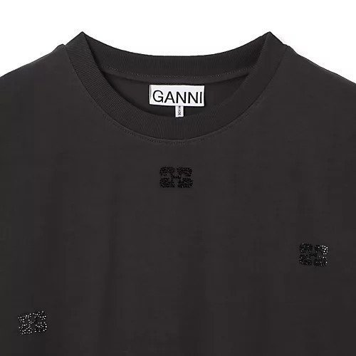 【ガニー/GANNI】のHeavy Cotton Rhinestone Drop Shoulder T-shirt 人気、トレンドファッション・服の通販 founy(ファニー) 　ファッション　Fashion　レディースファッション　Fashion for Women　トップス・カットソー　Cut & Sew Tops　シャツ・ブラウス・オフィスカジュアル　Elegant Blouses & Button-Ups　ロングTシャツ・Tシャツ　Longline T-Shirts & Tees　2025年　2025　2025春夏・S/S　Spring/Summer 2025 SS25　ビジュー　Bijou, Jewel-like Accent　リュクス　Luxury, Elegant, High-End, Chic　洗える　Machine Washable　other-3|ID: prp329100004474983 ipo3291000000031547544