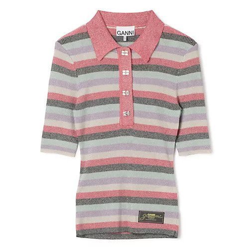 【ガニー/GANNI】のLight Sparkle Rib Polo インテリア・キッズ・メンズ・レディースファッション・服の通販 founy(ファニー) https://founy.com/ ファッション Fashion レディースファッション Fashion for Women 2025年 2025 2025春夏・S/S Spring/Summer 2025 SS25 シルバー Silver, Metallic Silver パッチ Patch, Appliqué リラックス Relax, Relaxed Fit 洗える Machine Washable |ID: prp329100004475055 ipo3291000000032100055