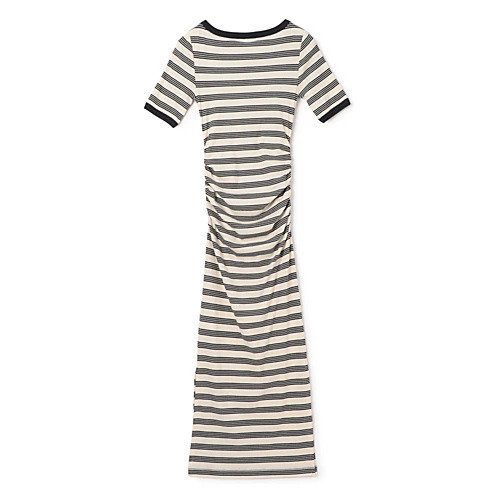 【ガニー/GANNI】のStriped Soft Cotton Rib Short Sleeve Dress 人気、トレンドファッション・服の通販 founy(ファニー) 　ファッション　Fashion　レディースファッション　Fashion for Women　トップス・カットソー　Cut & Sew Tops　ワンピース　Dresses　フォーマル・パーティードレス・結婚式用ドレス　Elegant & Casual Dresses　2025年　2025　2025春夏・S/S　Spring/Summer 2025 SS25　ギャザー　Gathered, Ruffled　シンプル　Simple, Minimal　ドレス　Dress, One-Piece　ベーシック　Basic, Essential　ボーダー　Border, Stripe　洗える　Machine Washable　other-2|ID: prp329100004475099 ipo3291000000032100142