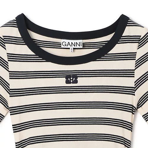【ガニー/GANNI】のStriped Soft Cotton Rib Short Sleeve Dress 人気、トレンドファッション・服の通販 founy(ファニー) 　ファッション　Fashion　レディースファッション　Fashion for Women　トップス・カットソー　Cut & Sew Tops　ワンピース　Dresses　フォーマル・パーティードレス・結婚式用ドレス　Elegant & Casual Dresses　2025年　2025　2025春夏・S/S　Spring/Summer 2025 SS25　ギャザー　Gathered, Ruffled　シンプル　Simple, Minimal　ドレス　Dress, One-Piece　ベーシック　Basic, Essential　ボーダー　Border, Stripe　洗える　Machine Washable　other-3|ID: prp329100004475099 ipo3291000000032100143