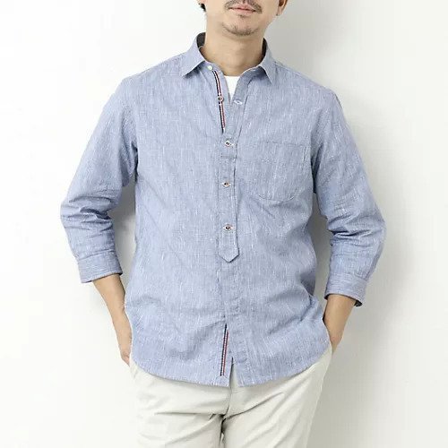 【ノーリーズ グッドマン/NOLLEY'S goodman / MEN】の綿麻パラシュートボタン 7分袖シャツ 25SS インテリア・キッズ・メンズ・レディースファッション・服の通販 founy(ファニー) 　ファッション　Fashion　メンズファッション　Fashion for Men　ショーツ　Shorts, Short Pants　シンプル　Simple, Minimal　デニム　Denim, Jeans Material　定番　Standard, Basic Item　フロント　Front, Front Design　リゾート　Resort, Vacation Style　リネン　Linen, Linen Fabric　リボン　Ribbon, Bow　おすすめ　Recommended / Our Picks　ギフト プレゼント　Gift / Present　2025年　2025　2025春夏・S/S　Spring/Summer 2025 SS25　ネイビー|ID: prp329100004475150 ipo3291000000031718947