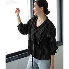 【スタイルデリ/STYLE DELI】の涼しい透けドレープのVネックブラウス ブラック|ID: prp329100004480782 ipo3291000000032001234