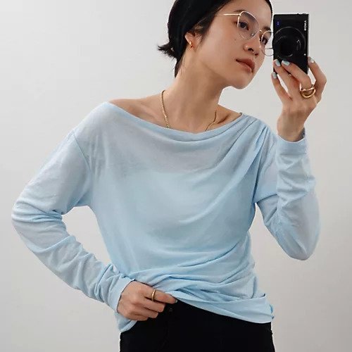 【ノーリーズ/NOLLEY'S】の【MAQWEL/マクウェル】ソフトタッチスラブロンT 人気、トレンドファッション・服の通販 founy(ファニー) 　ファッション　Fashion　レディースファッション　Fashion for Women　トップス・カットソー　Cut & Sew Tops　ロングTシャツ・Tシャツ　Longline T-Shirts & Tees　2025年　2025　2025春夏・S/S　Spring/Summer 2025 SS25　シンプル　Simple, Minimal　デコルテ　Décolleté, Neckline　ドレープ　Drape, Draping Fabric　フェミニン　Feminine, Girly　ヴィンテージ　Vintage Style　other-3|ID: prp329100004486799 ipo3291000000033229778