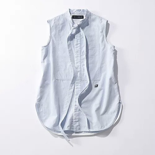 【マディソンブルー/MADISONBLUE】の【HPS別注】ボウタイスリーブレスブラウス 人気、トレンドファッション・服の通販 founy(ファニー) 　ファッション　Fashion　レディースファッション　Fashion for Women　トップス・カットソー　Cut & Sew Tops　シャツ・ブラウス・オフィスカジュアル　Elegant Blouses & Button-Ups　エレガント 上品　Elegant　シャンブレー　Chambray, Denim-Like Fabric　デニム　Denim, Jeans Material　フレア　Flare, Flared　マニッシュ　Mannish, Boyish　ヴィンテージ　Vintage Style　別注　Limited Edition, Custom Order　夏　Summer　洗える　Machine Washable　other-3|ID: prp329100004486802 ipo3291000000035202419