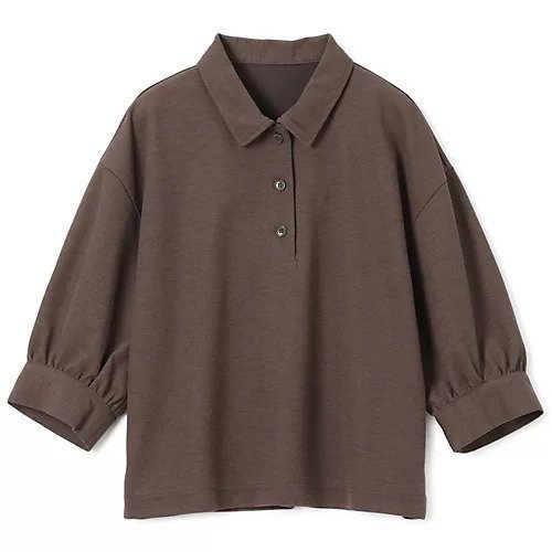 【エムセブンデイズ フォー プチ/M7days for petit】の短丈ポロブラウス インテリア・キッズ・メンズ・レディースファッション・服の通販 founy(ファニー) 　ファッション　Fashion　レディースファッション　Fashion for Women　トップス・カットソー　Cut & Sew Tops　シャツ・ブラウス・オフィスカジュアル　Elegant Blouses & Button-Ups　おすすめ　Recommended / Our Picks　ウォッシャブル　Machine Washable　カフス　Cuff Design　ギャザー　Gathered, Ruffled　ストレッチ　Stretch, Stretchy Fabric　バランス　Balance, Style Balance　メランジ　Melange, Mixed Yarn　吸水　Absorbent, Quick-Dry　洗える　Machine Washable　鹿の子　Piqué, Kanoko Fabric　ブラウン|ID: prp329100004493355 ipo3291000000036280924