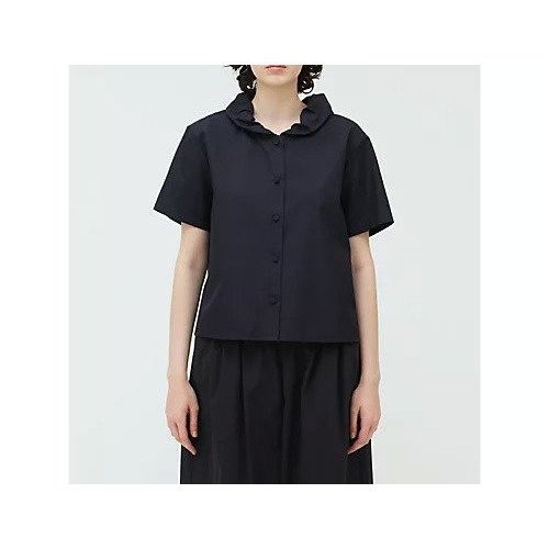 【ミズイロ インド/mizuiro ind】のギャザーカラーハーフスリーブシャツ インテリア・キッズ・メンズ・レディースファッション・服の通販 founy(ファニー) 　ファッション　Fashion　レディースファッション　WOMEN　トップス・カットソー　Tops/Tshirt　シャツ/ブラウス　Shirts/Blouses　ギャザー　Gather　シンプル　Simple　タイプライター　Typewriter　ベーシック　Basic　ネイビー|ID: prp329100004496111 ipo3291000000031711824