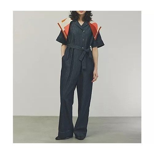 【ヒューマンウーマン/HUMAN WOMAN】のライトオンスデニムオールインワン インテリア・キッズ・メンズ・レディースファッション・服の通販 founy(ファニー) 　ファッション　Fashion　レディースファッション　Ladies' Fashion Online　ワンピース　Dress　オールインワン ワンピース　All In One Dress　おすすめ　Recommend　ダブル　Double　デニム　Denim　ビッグ　Big　ボトム　Bottom　エレガント 上品　Elegant　ネイビー|ID: prp329100004496155 ipo3291000000031712367