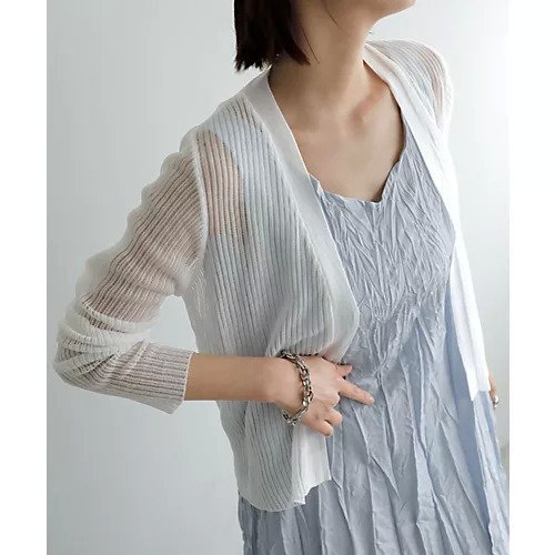 【スタイルデリ/STYLE DELI】のシアーで涼しいストライプ編みカーディガン 人気、トレンドファッション・服の通販 founy(ファニー) 　ファッション　Fashion　レディースファッション　Fashion for Women　トップス・カットソー　Cut & Sew Tops　カーディガン・羽織り　Layered Style Cardigans　カーディガン　Cardigan, Knitwear　コンパクト　Compact, Small Size　シアー　Sheer, See-Through　シンプル　Simple, Minimal　ストライプ　Stripe, Striped Pattern　ストレート　Straight, Straight Cut　トッパー　Topper, Light Cardigan　定番　Standard, Basic Item　ノースリーブ　Sleeveless, No-Sleeve　長袖　Long Sleeve, Full Sleeve　フィット　Fit, Slim Fit　フレア　Flare, Flared　ベーシック　Basic, Essential　メランジ　Melange, Mixed Yarn　無地　Plain, Solid Color　ワイド　Wide, Wide Fit　夏　Summer　エレガント 上品　Elegant　 other-1|ID: prp329100004496159 ipo3291000000033327997