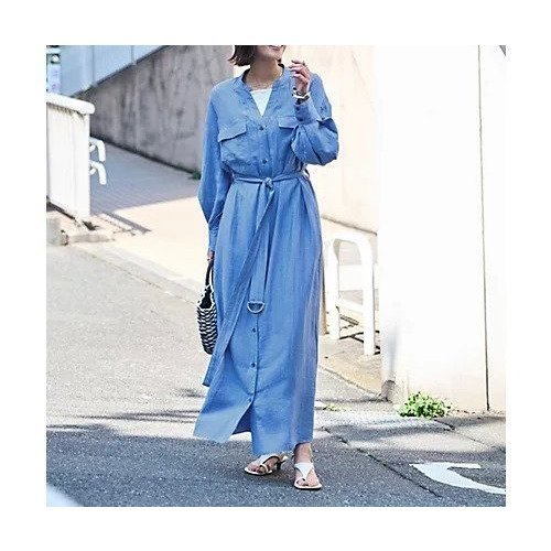 【スタイルデリ/STYLE DELI】の綿麻混紡ベルテッドシャツワンピース インテリア・キッズ・メンズ・レディースファッション・服の通販 founy(ファニー) 　ファッション　Fashion　レディースファッション　WOMEN　ワンピース　Dress　シャツワンピース　Shirt Dresses　アンティーク　Antique　インナー　Inner　春　Spring　カフス　Cuffs　カーディガン　Cardigan　キャミソール　Camisole　吸水　Water Absorption　ショルダー　Shoulder　ジャケット　Jacket　スリット　Slit　ドロップ　Drop　長袖　Long Sleeve　フォルム　Form　フロント　Front　ペチコート　Petticoat　ポケット　Pocket　リゾート　Resort　ループ　Loop　ロング　Long　S/S・春夏　Ss・Spring/Summer　夏　Summer　エレガント 上品　Elegant　ブルー|ID: prp329100004496173 ipo3291000000031713146