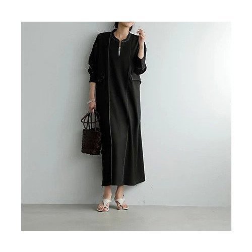 【スタイルデリ/STYLE DELI】の【LUXE】配色ステッチ両裾ファスナーワンピース インテリア・キッズ・メンズ・レディースファッション・服の通販 founy(ファニー) 　ファッション　Fashion　レディースファッション　Fashion for Women　ワンピース　Dresses　イエロー　Yellow　インナー　Innerwear　カフス　Cuff Design　ショルダー　Shoulder, Shoulder Strap　スリット　Slit, Slit Detail　ツイル　Twist, Twisted Detail　ドロップ　Drop Shoulder, Dropped Style　定番　Standard, Basic Item　長袖　Long Sleeve, Full Sleeve　フロント　Front, Front Design　ペチコート　Petticoat, Underskirt　ポケット　Pocket, Pocket Detail　リラックス　Relax, Relaxed Fit　レギンス　Leggings, Stretch Pants　ロング　Long, Long-Length　ワイド　Wide, Wide Fit　夏　Summer　ブラック|ID: prp329100004496175 ipo3291000000034504800