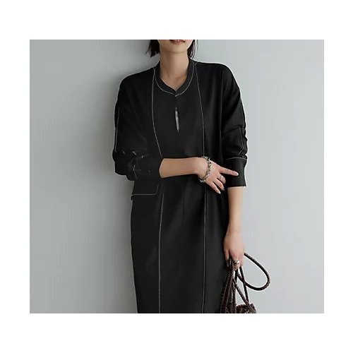 【スタイルデリ/STYLE DELI】の【LUXE】配色ステッチ両裾ファスナーワンピース 人気、トレンドファッション・服の通販 founy(ファニー) 　ファッション　Fashion　レディースファッション　Fashion for Women　ワンピース　Dresses　イエロー　Yellow　インナー　Innerwear　カフス　Cuff Design　ショルダー　Shoulder, Shoulder Strap　スリット　Slit, Slit Detail　ツイル　Twist, Twisted Detail　ドロップ　Drop Shoulder, Dropped Style　定番　Standard, Basic Item　長袖　Long Sleeve, Full Sleeve　フロント　Front, Front Design　ペチコート　Petticoat, Underskirt　ポケット　Pocket, Pocket Detail　リラックス　Relax, Relaxed Fit　レギンス　Leggings, Stretch Pants　ロング　Long, Long-Length　ワイド　Wide, Wide Fit　夏　Summer　other-3|ID: prp329100004496175 ipo3291000000034504802