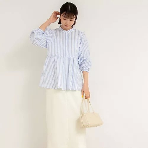 【ノーリーズ/NOLLEY'S】のストライププルオーバーブラウス 人気、トレンドファッション・服の通販 founy(ファニー) 　ファッション　Fashion　レディースファッション　Fashion for Women　トップス・カットソー　Cut & Sew Tops　シャツ・ブラウス・オフィスカジュアル　Elegant Blouses & Button-Ups　カジュアルプルオーバー・ニットトップス　Pullovers & Knit Tops / Casual Pullovers　2025年　2025　2025春夏・S/S　Spring/Summer 2025 SS25　スリーブ　Sleeve, Long Sleeve / Short Sleeve　デニム　Denim, Jeans Material　パール　Pearl, Pearl Accent　ペプラム　Peplum, Flared Hem　ボトム　Bottoms, Lower Wear　other-3|ID: prp329100004496266 ipo3291000000031743024
