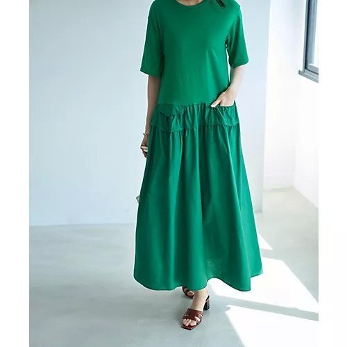 【スタイルデリ/STYLE DELI】の【Made in JAPAN】生地コンビボリュームスカート半袖ワンピース 人気、トレンドファッション・服の通販 founy(ファニー) 　ファッション　Fashion　レディースファッション　WOMEN　スカート　Skirt　カットソー　Cut And Sew　ギャザー　Gather　フォルム　Form　フレア　Flare　ポケット　Pocket　半袖　Short Sleeve　日本製　Made In Japan　other-2|ID: prp329100004496290 ipo3291000000031715720