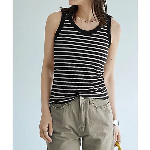 【スタイルデリ/STYLE DELI】のトリミングボーダーのリブ生地タンクトップ インテリア・キッズ・メンズ・レディースファッション・服の通販 founy(ファニー) 　ファッション　Fashion　レディースファッション　WOMEN　春　Spring　タンク　Tank　デコルテ　Decolletage　トリミング　Trimming　定番　Standard　人気　Popularity　ボーダー　Border　ラウンド　Round　S/S・春夏　Ss・Spring/Summer　夏　Summer　ブラック|ID: prp329100004504499 ipo3291000000031790565