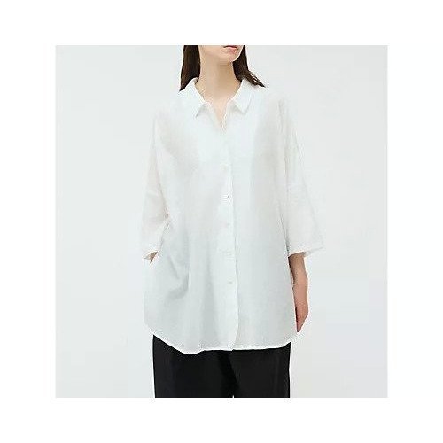 【ミズイロ インド/mizuiro ind】のハーフスリーブワイドチュニックシャツ インテリア・キッズ・メンズ・レディースファッション・服の通販 founy(ファニー) 　ファッション　Fashion　レディースファッション　WOMEN　トップス・カットソー　Tops/Tshirt　シャツ/ブラウス　Shirts/Blouses　ベーシック　Basic　リネン　Linen　羽織　Haori　オフホワイト|ID: prp329100004504509 ipo3291000000031790650