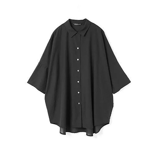 【ミズイロ インド/mizuiro ind】のハーフスリーブワイドチュニックシャツ インテリア・キッズ・メンズ・レディースファッション・服の通販 founy(ファニー) 　ファッション　Fashion　レディースファッション　WOMEN　トップス・カットソー　Tops/Tshirt　シャツ/ブラウス　Shirts/Blouses　ベーシック　Basic　リネン　Linen　羽織　Haori　ブラック|ID: prp329100004504509 ipo3291000000031975208