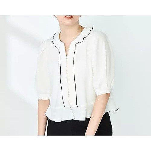 【ノーリーズ/NOLLEY'S】のストレッチジョーゼット配色フリルブラウス インテリア・キッズ・メンズ・レディースファッション・服の通販 founy(ファニー) 　ファッション　Fashion　レディースファッション　WOMEN　トップス・カットソー　Tops/Tshirt　シャツ/ブラウス　Shirts/Blouses　2025年　2025　2025春夏・S/S　Ss,Spring/Summer,2025　おすすめ　Recommend　インナー　Inner　ショート　Short　シンプル　Simple　ジャケット　Jacket　ジョーゼット　Georgette　ストレッチ　Stretch　フリル　Frills　ペプラム　Peplum　エレガント 上品　Elegant　人気　Popularity　羽織　Haori　オフホワイト|ID: prp329100004506036 ipo3291000000031803400