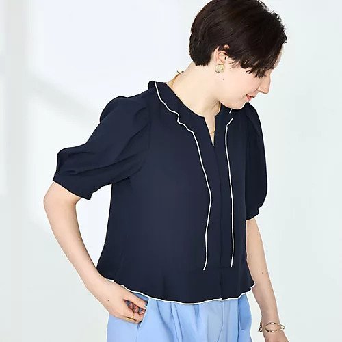 【ノーリーズ/NOLLEY'S】のストレッチジョーゼット配色フリルブラウス インテリア・キッズ・メンズ・レディースファッション・服の通販 founy(ファニー) 　ファッション　Fashion　レディースファッション　WOMEN　トップス・カットソー　Tops/Tshirt　シャツ/ブラウス　Shirts/Blouses　2025年　2025　2025春夏・S/S　Ss,Spring/Summer,2025　おすすめ　Recommend　インナー　Inner　ショート　Short　シンプル　Simple　ジャケット　Jacket　ジョーゼット　Georgette　ストレッチ　Stretch　フリル　Frills　ペプラム　Peplum　エレガント 上品　Elegant　人気　Popularity　羽織　Haori　ネイビー|ID: prp329100004506036 ipo3291000000031803402