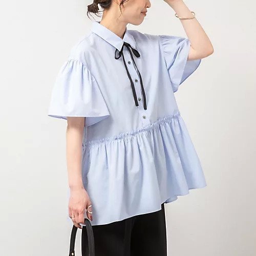 【ノーリーズソフィー/NOLLEY'S sophi】のペプラムリボンシャツブラウス インテリア・キッズ・メンズ・レディースファッション・服の通販 founy(ファニー) 　ファッション　Fashion　レディースファッション　WOMEN　トップス・カットソー　Tops/Tshirt　シャツ/ブラウス　Shirts/Blouses　2025年　2025　2025春夏・S/S　Ss,Spring/Summer,2025　サテン　Satin　スキッパー　Skipper　スリーブ　Sleeve　フレア　Flare　リボン　Ribbon　エレガント 上品　Elegant　サックス|ID: prp329100004506208 ipo3291000000031805099
