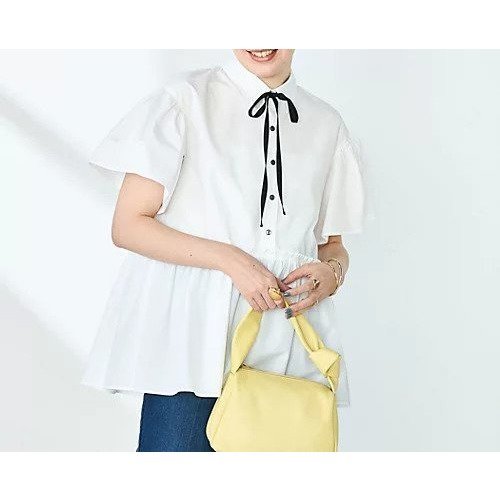 【ノーリーズソフィー/NOLLEY'S sophi】のペプラムリボンシャツブラウス インテリア・キッズ・メンズ・レディースファッション・服の通販 founy(ファニー) 　ファッション　Fashion　レディースファッション　Fashion for Women　トップス・カットソー　Cut & Sew Tops　シャツ・ブラウス・オフィスカジュアル　Elegant Blouses & Button-Ups　2025年　2025　2025春夏・S/S　Spring/Summer 2025 SS25　サテン　Satin, Glossy Fabric　スキッパー　Skipper, Open Collar　スリーブ　Sleeve, Long Sleeve / Short Sleeve　フレア　Flare, Flared　リボン　Ribbon, Bow　エレガント 上品　Elegant　ホワイト|ID: prp329100004506208 ipo3291000000032244050