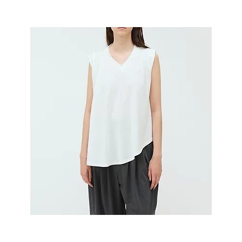 【ミズイロ インド/mizuiro ind】のVネックアシンメトリーノースリーブプルオーバー インテリア・キッズ・メンズ・レディースファッション・服の通販 founy(ファニー) 　ファッション　Fashion　レディースファッション　Ladies' Fashion Online　トップス・カットソー　Tops/Tshirt　キャミソール / ノースリーブ　No Sleeves　プルオーバー　Pullover　Vネック　V-Neck　アシンメトリー　Asymmetry　オフホワイト|ID: prp329100004514995 ipo3291000000032487223
