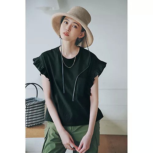 【ダリア/dahlia】の【LEE別注】【洗える】ショート丈異素材切り替えトップス 人気、トレンドファッション・服の通販 founy(ファニー) 　ファッション　Fashion　レディースファッション　WOMEN　トップス・カットソー　Tops/Tshirt　ショート　Short　バランス　Balance　フリル　Frills　ポケット　Pocket　別注　Special Order　洗える　Washable　other-2|ID: prp329100004515014 ipo3291000000031900943