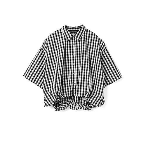 【ミズイロ インド/mizuiro ind】のストライプハーフスリーブバルーンシャツ インテリア・キッズ・メンズ・レディースファッション・服の通販 founy(ファニー) 　ファッション　Fashion　レディースファッション　WOMEN　トップス・カットソー　Tops/Tshirt　シャツ/ブラウス　Shirts/Blouses　シンプル　Simple　ストライプ　Stripe　チェック　Check　バルーン　Balloon　フロント　Front　ベーシック　Basic　夏　Summer　無地　Plain Color　ブラックチェック|ID: prp329100004515043 ipo3291000000031901196