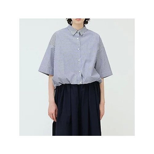 【ミズイロ インド/mizuiro ind】のストライプハーフスリーブバルーンシャツ インテリア・キッズ・メンズ・レディースファッション・服の通販 founy(ファニー) 　ファッション　Fashion　レディースファッション　WOMEN　トップス・カットソー　Tops/Tshirt　シャツ/ブラウス　Shirts/Blouses　シンプル　Simple　ストライプ　Stripe　チェック　Check　バルーン　Balloon　フロント　Front　ベーシック　Basic　夏　Summer　無地　Plain Color　ネイビー|ID: prp329100004515043 ipo3291000000031901197