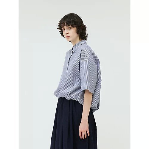 【ミズイロ インド/mizuiro ind】のストライプハーフスリーブバルーンシャツ 人気、トレンドファッション・服の通販 founy(ファニー) 　ファッション　Fashion　レディースファッション　WOMEN　トップス・カットソー　Tops/Tshirt　シャツ/ブラウス　Shirts/Blouses　シンプル　Simple　ストライプ　Stripe　チェック　Check　バルーン　Balloon　フロント　Front　ベーシック　Basic　夏　Summer　無地　Plain Color　other-3|ID: prp329100004515043 ipo3291000000031901199