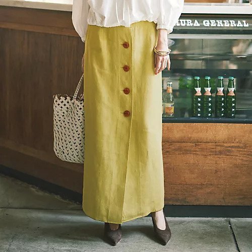 【ウーア/Uhr】の【Marisol別注】Linen Big Button Skirt 人気、トレンドファッション・服の通販 founy(ファニー) 　ファッション　Fashion　レディースファッション　WOMEN　スカート　Skirt　イエロー　Yellow　フロント　Front　リネン　Linen　ヴィンテージ　Vintage　別注　Special Order　夏　Summer　洗える　Washable　other-2|ID: prp329100004515059 ipo3291000000031901310
