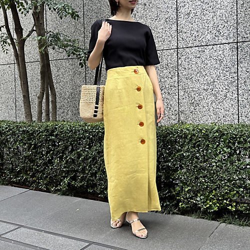 【ウーア/Uhr】の【Marisol別注】Linen Big Button Skirt 人気、トレンドファッション・服の通販 founy(ファニー) 　ファッション　Fashion　レディースファッション　WOMEN　スカート　Skirt　イエロー　Yellow　フロント　Front　リネン　Linen　ヴィンテージ　Vintage　別注　Special Order　夏　Summer　洗える　Washable　other-3|ID: prp329100004515059 ipo3291000000031902482