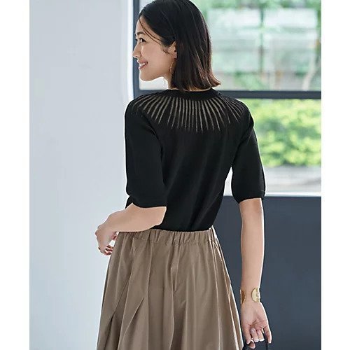【スタイルデリ/STYLE DELI】のデコルテシアー5分袖シャリ感ニットトップス 人気、トレンドファッション・服の通販 founy(ファニー) 　ファッション　Fashion　レディースファッション　WOMEN　トップス・カットソー　Tops/Tshirt　ニット　Knit Tops　イエロー　Yellow　インナー　Inner　サマー　Summer　サロペット　Overalls　シアー　Sheer　ジャケット　Jacket　ストライプ　Stripe　スマート　Smart　スリット　Slit　デコルテ　Decolletage　定番　Standard　フィット　Fit　ポケット　Pocket　半袖　Short Sleeve　夏　Summer　other-3|ID: prp329100004515165 ipo3291000000031902345
