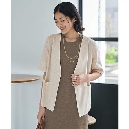 【スタイルデリ/STYLE DELI】の綿麻ノーカラー5分袖ジャケット インテリア・キッズ・メンズ・レディースファッション・服の通販 founy(ファニー) 　ファッション　Fashion　レディースファッション　WOMEN　アウター　Coat Outerwear　ジャケット　Jackets　サロペット　Overalls　ジャケット　Jacket　スタイリッシュ　Stylish　スリット　Slit　定番　Standard　フォルム　Form　フラット　Flat　フロント　Front　ポケット　Pocket　半袖　Short Sleeve　夏　Summer　オートミール|ID: prp329100004515181 ipo3291000000031902454