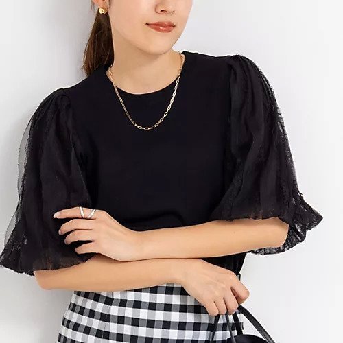 【ノーリーズソフィー/NOLLEY'S sophi】の《手洗い可能》袖チュールプルオーバーニット インテリア・キッズ・メンズ・レディースファッション・服の通販 founy(ファニー) 　ファッション　Fashion　レディースファッション　WOMEN　トップス・カットソー　Tops/Tshirt　ニット　Knit Tops　プルオーバー　Pullover　2025年　2025　2025春夏・S/S　Ss,Spring/Summer,2025　チュール　Tulle　ベーシック　Basic　ワイド　Wide　ブラック|ID: prp329100004516120 ipo3291000000031914129