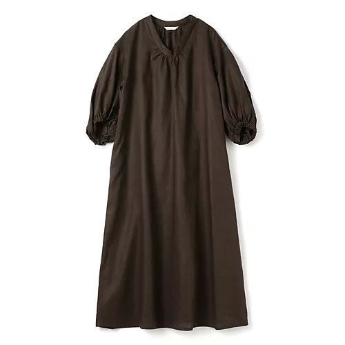 【プレインピープル/PLAIN PEOPLE】のリネンソフトフィニッシュワンピース インテリア・キッズ・メンズ・レディースファッション・服の通販 founy(ファニー) 　ファッション　Fashion　レディースファッション　WOMEN　ワンピース　Dress　ギャザー　Gather　スリーブ　Sleeve　ブラウン|ID: prp329100004521091 ipo3291000000031974401
