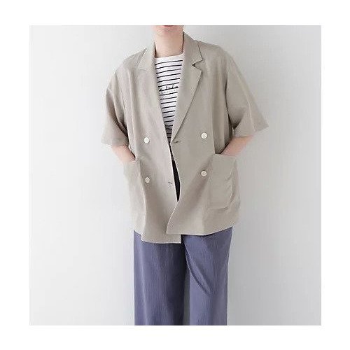【ヒューマンウーマン/HUMAN WOMAN】のR/C麻ライトタッサータンブラージャケット 人気、トレンドファッション・服の通販 founy(ファニー) 　ファッション　Fashion　レディースファッション　WOMEN　アウター　Coat Outerwear　ジャケット　Jackets　おすすめ　Recommend　ジャケット　Jacket　スタンダード　Standard　タンブラー　Tumbler　ダブル　Double　ボトム　Bottom　ボーダー　Border　リネン　Linen　半袖　Short Sleeve　夏　Summer　春　Spring　 other-1|ID: prp329100004522242 ipo3291000000031987173