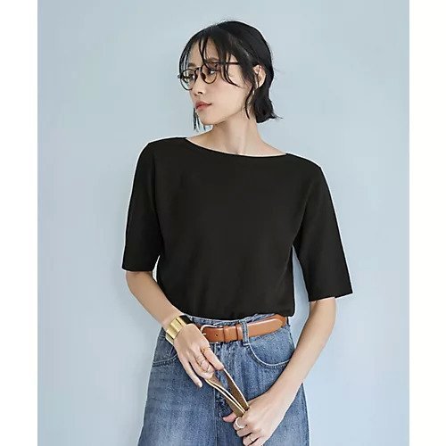 【スタイルデリ/STYLE DELI】のサラッとした5分袖ボートネックニットB インテリア・キッズ・メンズ・レディースファッション・服の通販 founy(ファニー) 　ファッション　Fashion　レディースファッション　WOMEN　トップス・カットソー　Tops/Tshirt　ニット　Knit Tops　イエロー　Yellow　インナー　Inner　軽量　Lightweight　サロペット　Overalls　ショルダー　Shoulder　ジャケット　Jacket　ストレート　Straight　スリット　Slit　タンク　Tank　ドロップ　Drop　定番　Standard　手編み　Hand Knitting　長袖　Long Sleeve　バランス　Balance　パステル　Pastel　冬　Winter　夏　Summer　ブラック|ID: prp329100004522315 ipo3291000000031988100