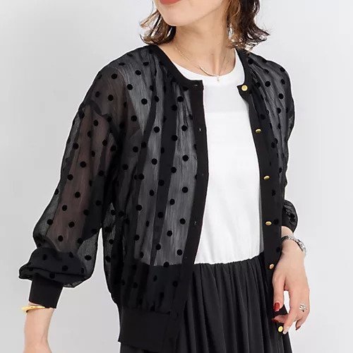 【ノーリーズ/NOLLEY'S】のシアーフロッキードットクルーネックカーディガン インテリア・キッズ・メンズ・レディースファッション・服の通販 founy(ファニー) 　ファッション　Fashion　レディースファッション　WOMEN　トップス・カットソー　Tops/Tshirt　カーディガン　Cardigans　2025年　2025　2025春夏・S/S　Ss,Spring/Summer,2025　おすすめ　Recommend　エレガント 上品　Elegant　カーディガン　Cardigan　シアー　Sheer　ドット　Dot　プリント　Print　人気　Popularity　ブラック|ID: prp329100004522316 ipo3291000000031988108
