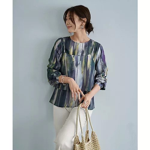 【スタイルデリ/STYLE DELI】の重ね着キャミセット水彩ストライプ柄ブラウス インテリア・キッズ・メンズ・レディースファッション・服の通販 founy(ファニー) 　ファッション　Fashion　レディースファッション　WOMEN　トップス・カットソー　Tops/Tshirt　キャミソール / ノースリーブ　No Sleeves　シャツ/ブラウス　Shirts/Blouses　イエロー　Yellow　春　Spring　秋　Autumn/Fall　カットソー　Cut And Sew　カフス　Cuffs　キャミ　Cami　キャミソール　Camisole　グラデーション　Gradation　シンプル　Simple　スタイリッシュ　Stylish　ストライプ　Stripe　スリット　Slit　セットアップ　Set Up　タートル　Turtle　長袖　Long Sleeve　バランス　Balance　パープル　Purple　パール　Pearl　ビスチェ　Bustier　フォルム　Form　プリント　Print　ベーシック　Basic　ポケット　Pocket　ミックス　Mix　モノトーン　Monotone　パープルミックス|ID: prp329100004523903 ipo3291000000032001043