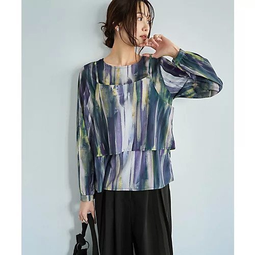 【スタイルデリ/STYLE DELI】の重ね着キャミセット水彩ストライプ柄ブラウス インテリア・キッズ・メンズ・レディースファッション・服の通販 founy(ファニー) 　ファッション　Fashion　レディースファッション　Fashion for Women　トップス・カットソー　Cut & Sew Tops　キャミソール&ノースリーブ　Camisoles & Sleeveless Tops　シャツ・ブラウス・オフィスカジュアル　Elegant Blouses & Button-Ups　イエロー　Yellow　春　Spring　秋　Autumn　カットソー　Cut and Sewn Top　カフス　Cuff Design　キャミ　Camisole, Cami Top　キャミソール　Camisole, Spaghetti Strap Top　グラデーション　Gradient, Ombre　シンプル　Simple, Minimal　スタイリッシュ　Stylish, Fashionable　ストライプ　Stripe, Striped Pattern　スリット　Slit, Slit Detail　セットアップ　Set-Up, Coordinated Outfit　タートル　Turtleneck, Turtle Collar　長袖　Long Sleeve, Full Sleeve　バランス　Balance, Style Balance　パープル　Purple, Violet　パール　Pearl, Pearl Accent　ビスチェ　Bustier, Corset Top　フォルム　Silhouette, Form　プリント　Print, Printed Pattern　ベーシック　Basic, Essential　ポケット　Pocket, Pocket Detail　ミックス　Mix, Mixed Style　モノトーン　Monotone, Black and White　パープルミックス|ID: prp329100004523903 ipo3291000000036266342