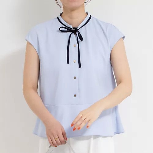 【ノーリーズソフィー/NOLLEY'S sophi】のペプラムリボンフレンチスリーブブラウス インテリア・キッズ・メンズ・レディースファッション・服の通販 founy(ファニー) 　ファッション　Fashion　レディースファッション　WOMEN　トップス・カットソー　Tops/Tshirt　シャツ/ブラウス　Shirts/Blouses　2025年　2025　2025春夏・S/S　Ss,Spring/Summer,2025　おすすめ　Recommend　シンプル　Simple　スキッパー　Skipper　タイトスカート　Tight Skirt　バランス　Balance　リボン　Ribbon　エレガント 上品　Elegant　ビジネス 仕事 通勤　Business　サックス|ID: prp329100004529470 ipo3291000000032025117