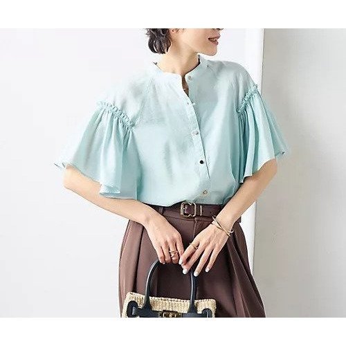 【ノーリーズソフィー/NOLLEY'S sophi】のシアーフレアスリーブブラウス インテリア・キッズ・メンズ・レディースファッション・服の通販 founy(ファニー) 　ファッション　Fashion　レディースファッション　Fashion for Women　トップス・カットソー　Cut & Sew Tops　シャツ・ブラウス・オフィスカジュアル　Elegant Blouses & Button-Ups　2025年　2025　2025春夏・S/S　Spring/Summer 2025 SS25　おすすめ　Recommended / Our Picks　ギャザー　Gathered, Ruffled　スリーブ　Sleeve, Long Sleeve / Short Sleeve　メタル　Metal, Metal Parts　ビジネス 仕事 通勤　Business / Work / Commuting　ミントグリーン|ID: prp329100004529471 ipo3291000000032025129