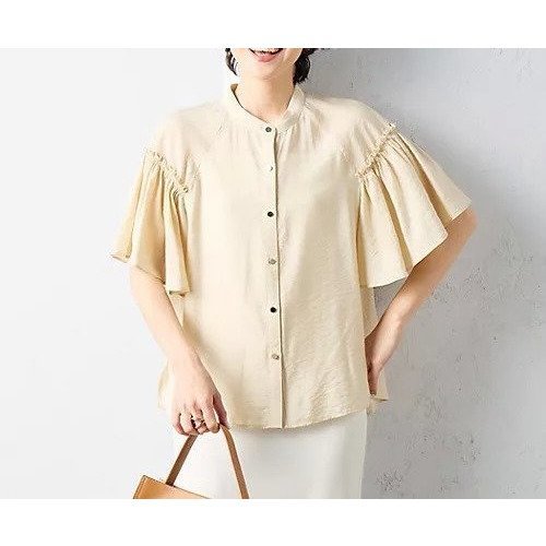 【ノーリーズソフィー/NOLLEY'S sophi】のシアーフレアスリーブブラウス インテリア・キッズ・メンズ・レディースファッション・服の通販 founy(ファニー) 　ファッション　Fashion　レディースファッション　Fashion for Women　トップス・カットソー　Cut & Sew Tops　シャツ・ブラウス・オフィスカジュアル　Elegant Blouses & Button-Ups　2025年　2025　2025春夏・S/S　Spring/Summer 2025 SS25　おすすめ　Recommended / Our Picks　ギャザー　Gathered, Ruffled　スリーブ　Sleeve, Long Sleeve / Short Sleeve　メタル　Metal, Metal Parts　ビジネス 仕事 通勤　Business / Work / Commuting　ベージュ|ID: prp329100004529471 ipo3291000000032025130