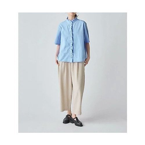 【ミディウミ/MidiUmi】のハーフスリーブフリルショートシャツ 人気、トレンドファッション・服の通販 founy(ファニー) 　ファッション　Fashion　レディースファッション　Fashion for Women　トップス・カットソー　Cut & Sew Tops　シャツ・ブラウス・オフィスカジュアル　Elegant Blouses & Button-Ups　スタンド　Stand Collar, Upright Stand　タイプライター　Typewriter Fabric, Crisp Cotton　フリル　Frill, Ruffle　フロント　Front, Front Design　ワイド　Wide, Wide Fit　エレガント 上品　Elegant　人気　Popular, Best Seller　半袖　Short Sleeve, Half Sleeve　夏　Summer　other-2|ID: prp329100004535057 ipo3291000000032273565