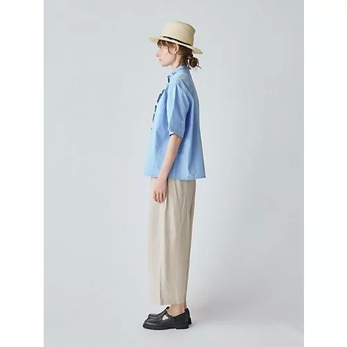 【ミディウミ/MidiUmi】のハーフスリーブフリルショートシャツ 人気、トレンドファッション・服の通販 founy(ファニー) 　ファッション　Fashion　レディースファッション　Fashion for Women　トップス・カットソー　Cut & Sew Tops　シャツ・ブラウス・オフィスカジュアル　Elegant Blouses & Button-Ups　スタンド　Stand Collar, Upright Stand　タイプライター　Typewriter Fabric, Crisp Cotton　フリル　Frill, Ruffle　フロント　Front, Front Design　ワイド　Wide, Wide Fit　エレガント 上品　Elegant　人気　Popular, Best Seller　半袖　Short Sleeve, Half Sleeve　夏　Summer　other-3|ID: prp329100004535057 ipo3291000000032273566